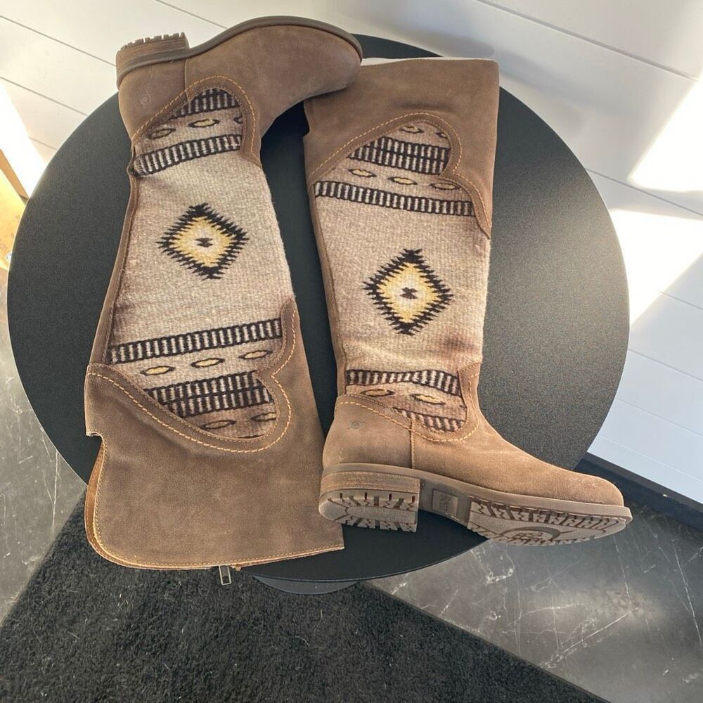 Born Lucero Tall Blanket Boots Leather Women Sz 6 Taupe Western Tribal - Picture 9 of 16